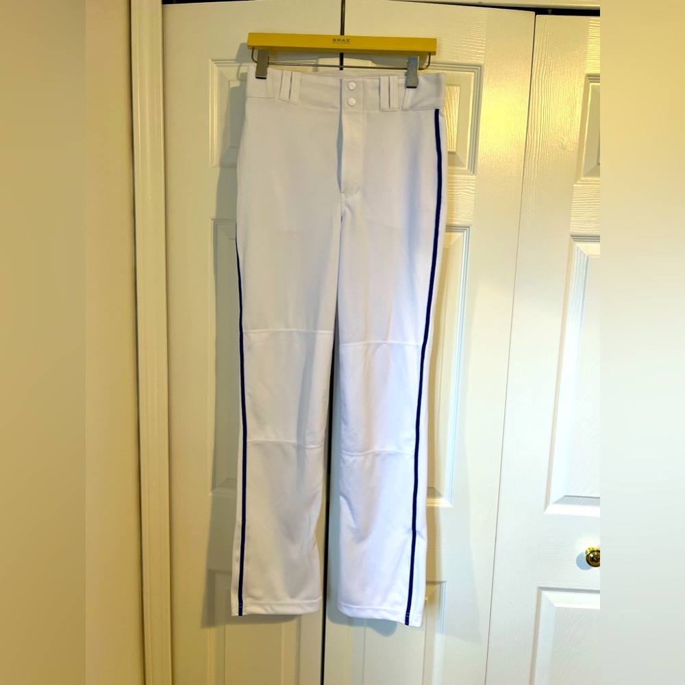 White baseball pants, Youth XL, blue stripe